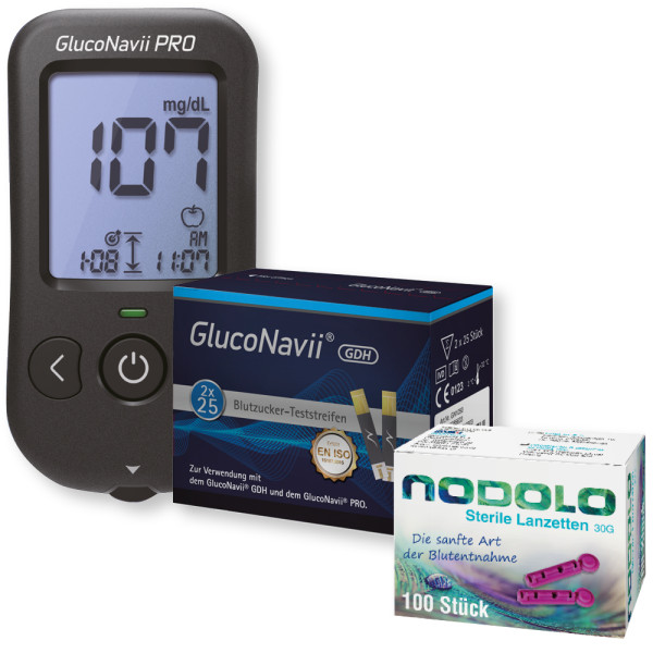 GlucoNavii Blutzucker Gerät+ 60 Teststreifen und 100 Nodolo Lanzetten